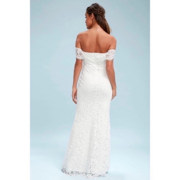Lulus Romantic Heart White Lace Off the Shoulder‎ Dress prom bride-shower Small - Picture 5 of 14